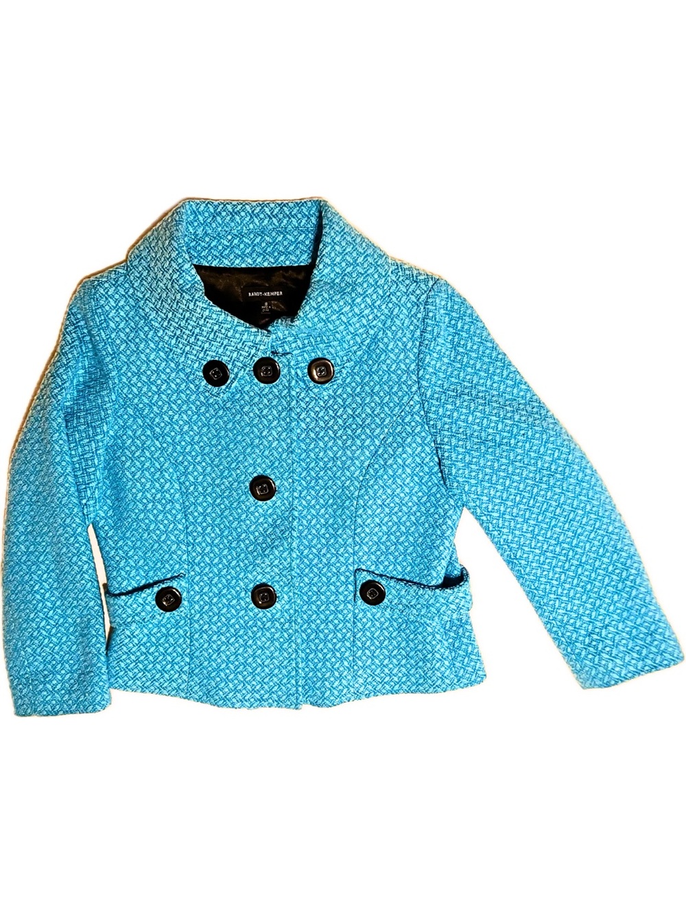 Vintage Randy Kemper Cropped Basketweave Tweed Blazer Jacket Turquoise Blue M